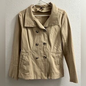 H&M Divided Tan Double Breasted Cotton Trech Coat jacket Pockets Size 12